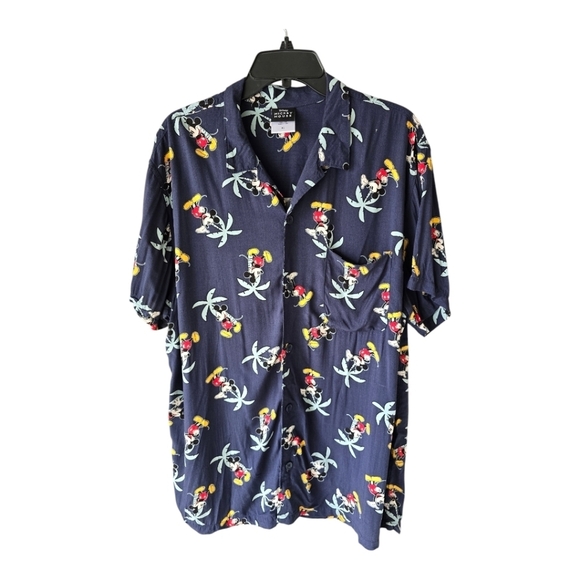 Disney x Mickey Mouse Shirt XL Blue Button Up Hawaiian Palm Trees Camp E… - Picture 2 of 10